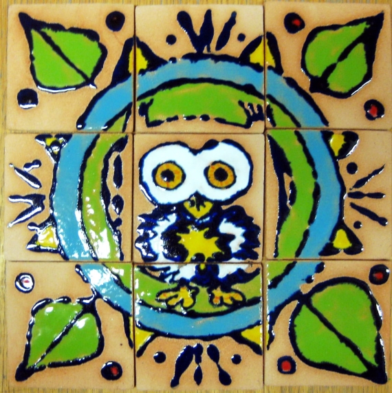 3x3 Handmade glazed ceramic tiles with owl motif from ElisaMaria