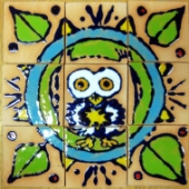 Owl motif handmade ceramic tiles